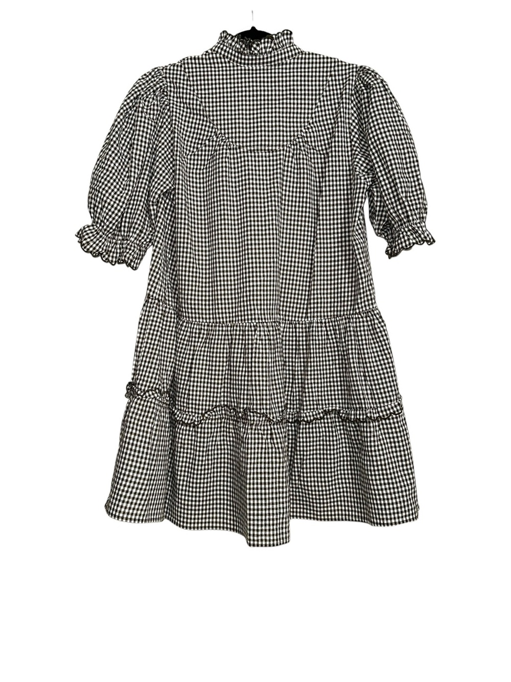 Tuckernuck Pomander Place Selena Gingham Puff Sleeve Tiered Mini Dress LARGE - Picture 3 of 7
